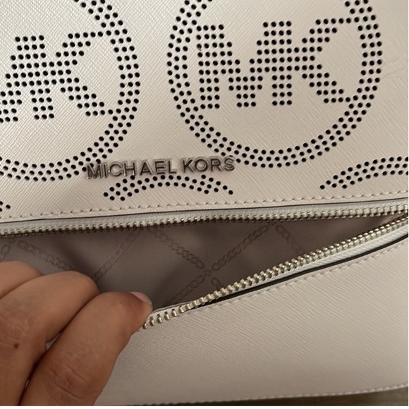 Michael Kors Rhea White/Silver Medium Leather Backpack - Picture 13 of 14